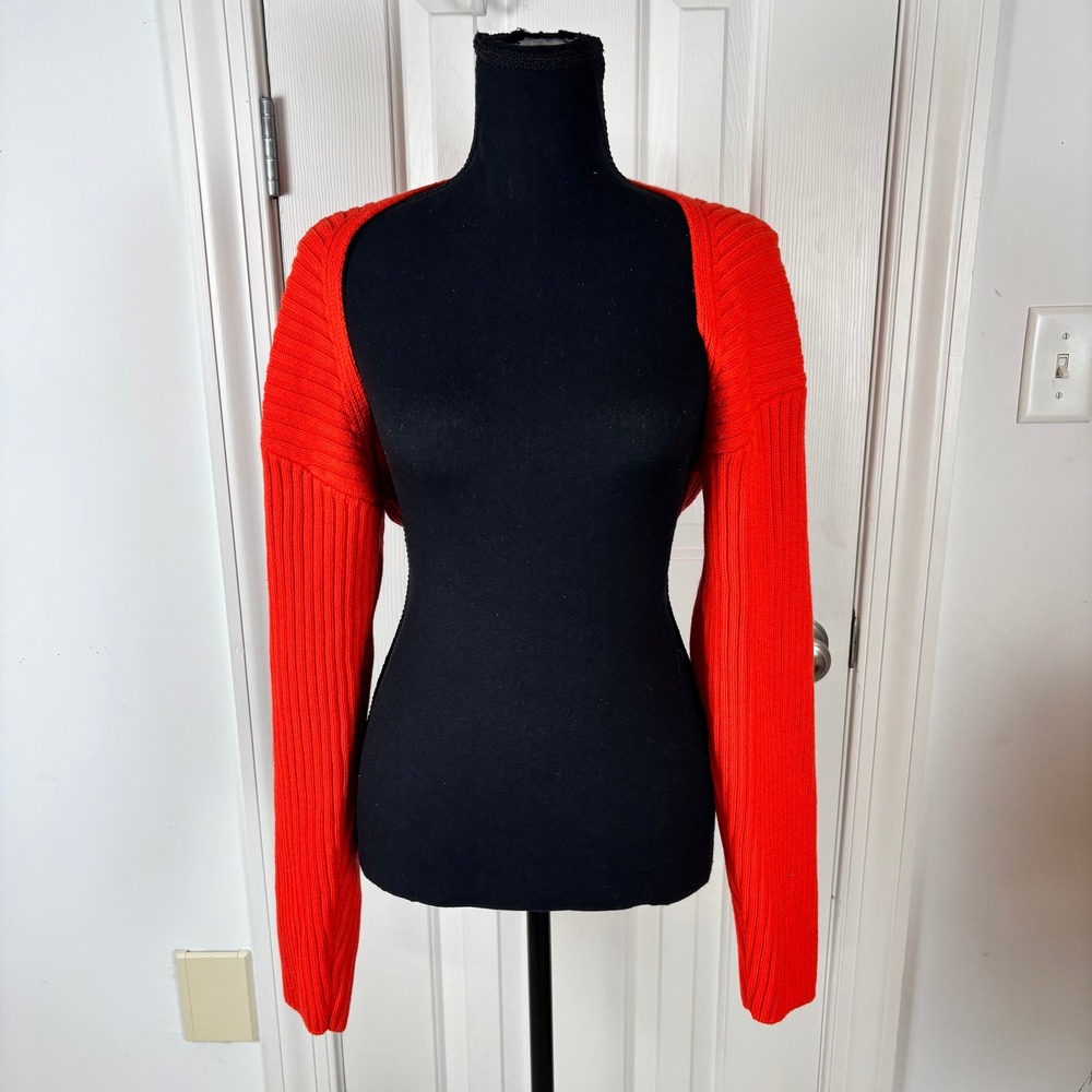 HM Womens Red Ribbed Knit Shrug Bolero Super Cropped Sweater Medium 0992880 4